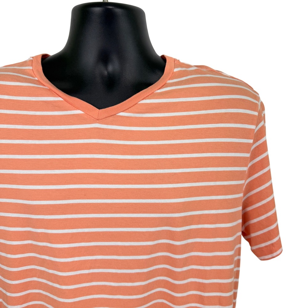 Polo Ralph Lauren Mens V-Neck Striped T-Shirt Orange White Cotton Large